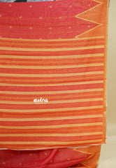 Red - Silk Linen saree with Temple Border