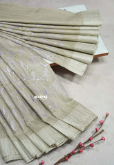 Jute beige - Sithara - Semi Tussar saree with full Lavender embroidery