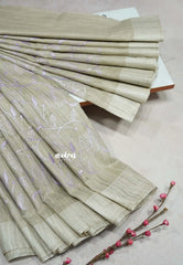 Jute beige - Sithara - Semi Tussar saree with full Lavender embroidery