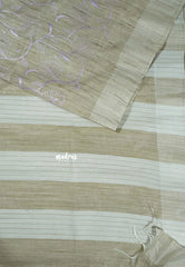 Jute beige - Sithara - Semi Tussar saree with full Lavender embroidery
