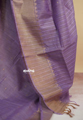 (PRE-BOOKING) Mild Lavender - Sithara - Semi Tussar saree grooves with buttas and Golden zari Border