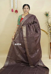 Chocolate Brown - Sithara - Semi Tussar with buttas and Multi Border