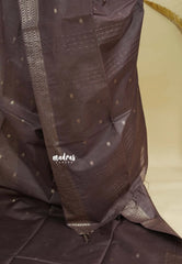 Chocolate Brown - Sithara - Semi Tussar with buttas and Multi Border
