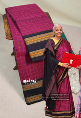 Beet Pink - Smt Nirmala sitharaman inspired Karthigai silk cotton Big Muthu Kattam Checks with Thread Weaving Rettapeta Border