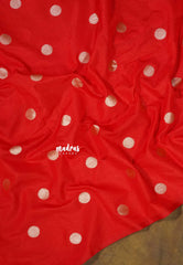 Tomato Red - Durga - Soft Katan Silk with Polka Dots Weaving Body - Best for Festive Wear | Temple visit