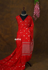 Tomato Red - Durga - Soft Katan Silk with Polka Dots Weaving Body - Best for Festive Wear | Temple visit