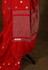 Tomato Red - Durga - Soft Katan Silk with Polka Dots Weaving Body - Best for Festive Wear | Temple visit