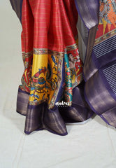 Rangoli Brick Red - Ananya - Soft Mangalore Silk Saree with Kalamkari Prints Partly Pallu - Best for small function