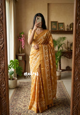 Mustard Glow - Ananya - Soft Mangalore silk floral design with Border - Best for Office Wear
