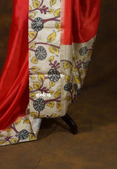 Vermilion Orange - Seetha - Soft Mangalore silk floral design with Border and tiny temple zari - Best for small functions