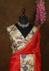 Vermilion Orange - Seetha - Soft Mangalore silk floral design with Border and tiny temple zari - Best for small functions