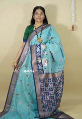Sky Blue - Soft Muslin Silk with patola full weaving with zari border