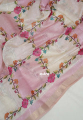 Ivory with Onion Pink - Soft Muslin Silk Saree with Zari Stripes Weaving and Tissue Pallu | Elegant Office Wear Saree | Casual Wear