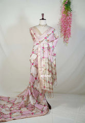 Ivory with Onion Pink - Soft Muslin Silk Saree with Zari Stripes Weaving and Tissue Pallu | Elegant Office Wear Saree | Casual Wear