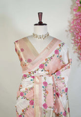 Ivory with Light Rust Peach - Soft Muslin Silk Saree with Zari Stripes Weaving and Tissue Pallu | Elegant Office Wear Saree | Casual Wear