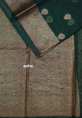 Midnight Emerald Green - Soft Organza Silk with Zari Weaving with Banarasi Antique Border - Best for wedding reception