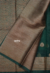 Midnight Emerald Green - Soft Organza Silk with Zari Weaving with Banarasi Antique Border - Best for wedding reception