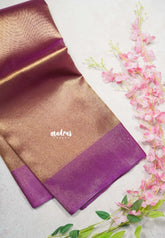 Dual Shade Gold with Magenta - Soft Organza Tissue Silk with Skirt Border - Best for Night Functions | Party Wear | Get together |