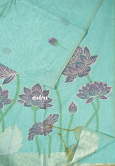Ocean Green Mist - Soft Organza silk with pichwai lotus weaving saree