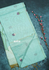 Ocean Green Mist - Soft Organza silk with pichwai lotus weaving saree