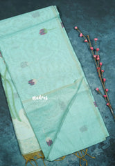 Ocean Green Mist - Soft Organza silk with pichwai lotus weaving saree