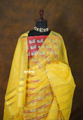 Mustard Yellow - Surabhi - Soft Organza silk with stripes weaving with Double Blouse Combo - Best for Small Functions