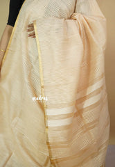 Ivory Off-White - Soft Organza silk with stripes weaving with small zari border