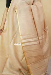 Light Coffee Brown - Soft Organza silk with stripes weaving with small zari border