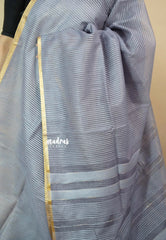 Grey - Soft Organza silk with stripes weaving with small zari border