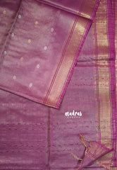 Magenta Purple - Soft Tissue Khadi Zari Border with Buttas - Best for Evening Functions