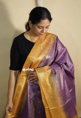 Mild Purple with golden yellow - Soft Tissue khadi zari Border with buttas