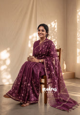 Wine Maroon - Soft Muslin Silk Saree with Tissue Blend and Petite Embroidery | Elegant Office Wear Saree