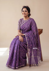 Lavender Purple - Soft Muslin Silk Saree with Tissue Blend and Petite Embroidery | Elegant Office Wear Saree