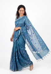 Peacock Blue - Soft Muslin Silk Saree with Tissue Blend and Petite Embroidery | Elegant Office Wear Saree