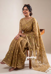 Olive Mustard - Soft Muslin Silk Saree with Tissue Blend and Petite Embroidery | Elegant Office Wear Saree