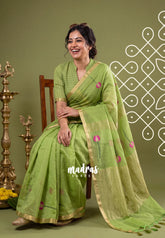 Pista Green - Soft Muslin Silk Saree with Floral Weave & Small Border | Elegant Office Wear Saree