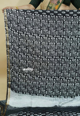 Black - Soft Chanderi cotton with block prints and Tissue Border