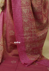 Dual Shade Rosewood Glow- Soft Tissue Silk with Bandini Block Prints and 3D weaving Border