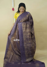 Dual Shade Midnight Plum- Soft Tissue Silk with Bandini Block Prints and 3D weaving Border