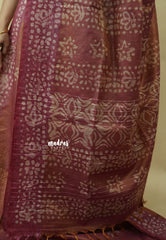 Dual Shade Berry Wine - Soft Tissue Silk with Bandini Block Prints and 3D weaving Border