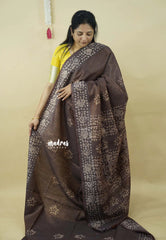 Dual Shade Cocoa Dusk - Soft Tissue Silk with Bandini Block Prints and 3D weaving Border