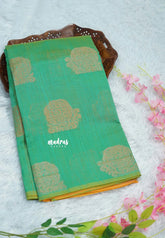 Dual Shade Emerald Mist - Soft jute banarasi with sculpture motives - Best for Wedding Functions