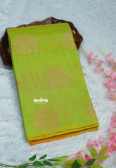 Dual Shade Pretty Parrot Green - Soft jute banarasi with sculpture motives - Best for Wedding Functions