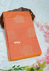 Dual Shade Candle Light Peach - Soft jute banarasi with sculpture motives - Best for Wedding Functions