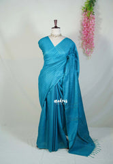 Teal Blue - Khadi Silk Saree with Stripes Weaving - Best for Office Wear | Casual Wear