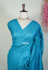 Teal Blue - Khadi Silk Saree with Stripes Weaving - Best for Office Wear | Casual Wear