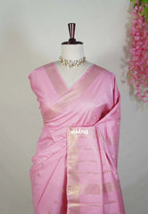 Lotus Pink - Khadi Silk Saree with Zari Border and Buttas - Best for Small Functions | Temple Visit