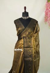 Golden Shade Black - Soft Khadi Tissue with Traditional Border - Best for Evening Functions