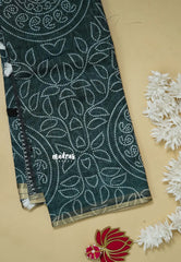 Teal Green - Soft linen cotton bhandani prints with ajrakh pallu and blouse with tiny border