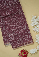 Muted Wine Brown - Soft linen cotton bhandani prints with ajrakh pallu and blouse with tiny border